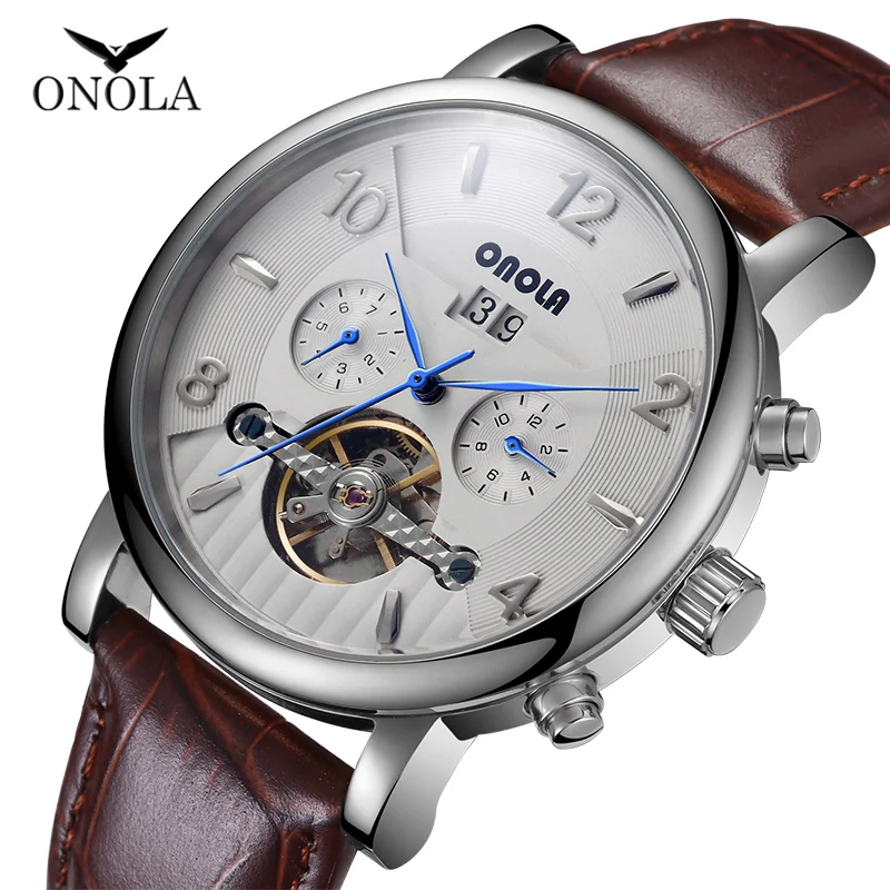

ONOLA Brand Automatic Mechanical Watch Mens Leather Belt Waterproof Mens Watches Business Formal Dress Man Watch Horloges Mannen