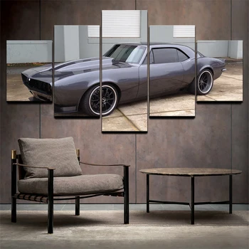 

Canvas Painting Prints Home Decor 5 Panel Retro Sport Car American Muscle Cars Chevrolet Camaro Wall Art Modular Pictures Poster