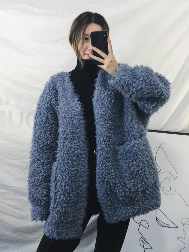 

Autumn Winter Curl Wool Coat Real Fur Jacket Casual Korean Oversize Coats and Jackets Women Abrigo Mujer YY416 KJ2510