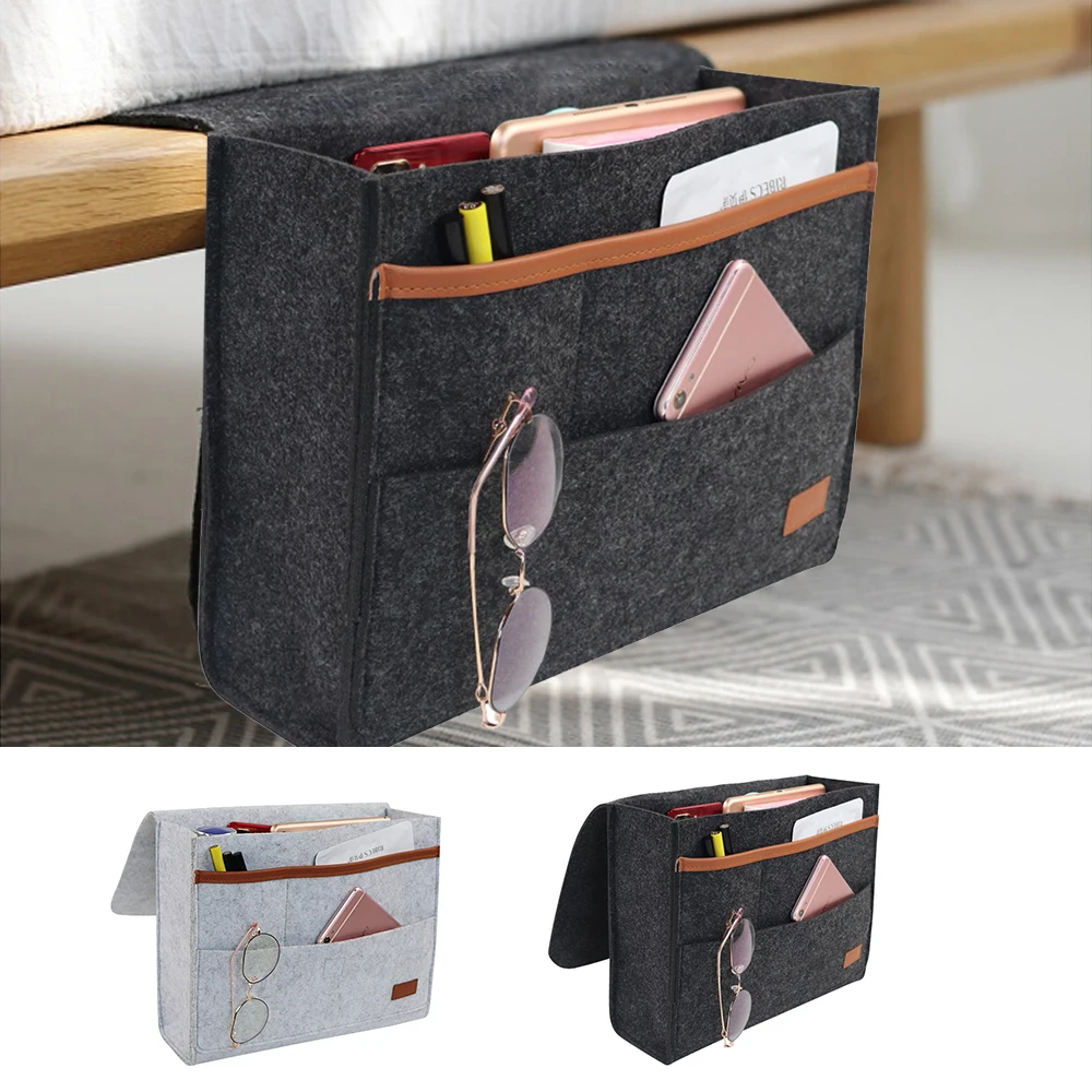 

Felt Bedside Storage Bag Pouch Bed Desk Bag Sofa TV Remote Control Hanging Caddy Couch Storage Organizer Bed Holder Pockets 1pc