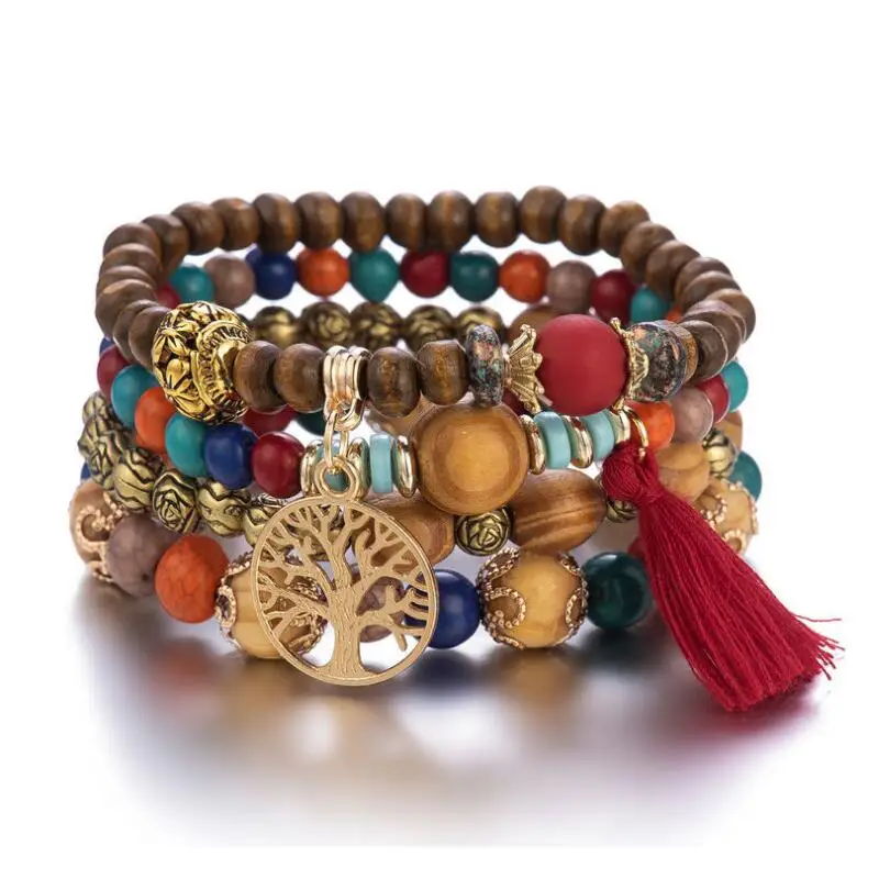 4pcs set Beads Bracelet Fashion Jewelry Natural Stone Beaded Elastic Bracelet Bangles for Women DIY Handmade