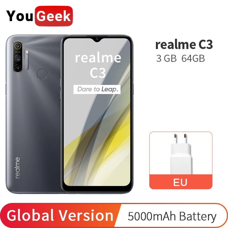 Realme C3 глобальная версия 3 Гб 64 6 5 ''мобильный телефон Helio G70 Восьмиядерный 12 МП