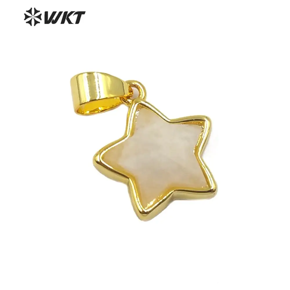 WT-P1493 кулон из натурального камня в форме звезды лунный камень/синий ворота с позолоченной застежкой модные ювелирные изделия из камня - Окраска металла: d