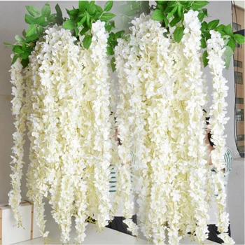 

Artificial Silk Roses Vine Rattan Strip Wisteria Artificial Flower Vine Wedding Home Party Kids Room Decoration DIY Fake Flowers