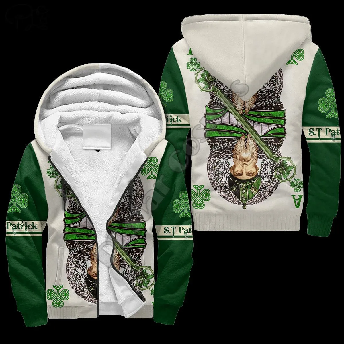 PLstar Cosmos Irish Saint Patrick Day 3D Print Winter Clothing Casual Warm Hood Thick Coat Zipper Man Fleece Hoodies Jacket D26