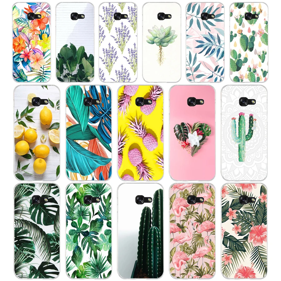 60Aa Piantaggine Foglie Di Banano Piante Di Cactus Molle Del Silicone Di Tpu Della Copertura Della Cassa Del Telefono Per Samsung A3 A5 A7 A8 2016 201