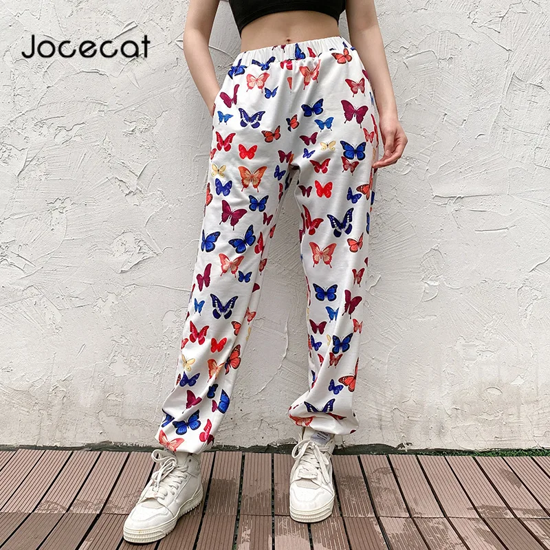 

Colorful Butterfly Print Womens Jogger Sweatpants Casual Elastic High Waist Pants Female Hip Hop Streetwear Harajuku