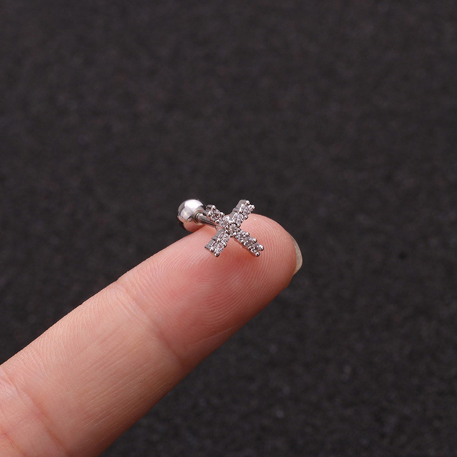 Star Heart Cross Flower Crown Bar Cartilage Piercing Stud Helix Jewelry Tragus Conch Rook Earlobe Screw Back Earring