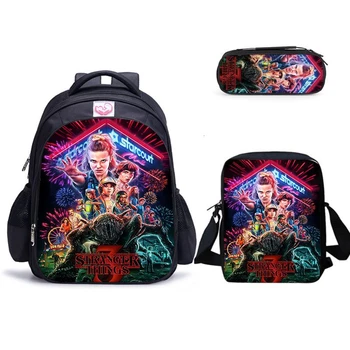 

3pcs/set Anime 3D Print Stranger Things Backpack Shouder Bags Big Size Stranger Things Bags Casual Pencil Case Bagpack Bookbag