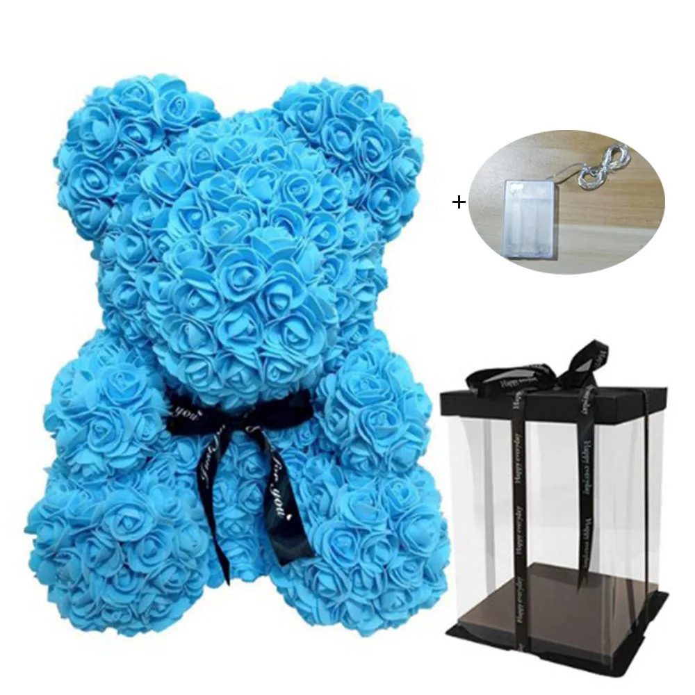 blue with box led Горячая 40 см розовый медведь цветы плюшевый медведь домашняя Свадьба со светодиодной подсветкой бесплатные карты - Цвет: blue with box led