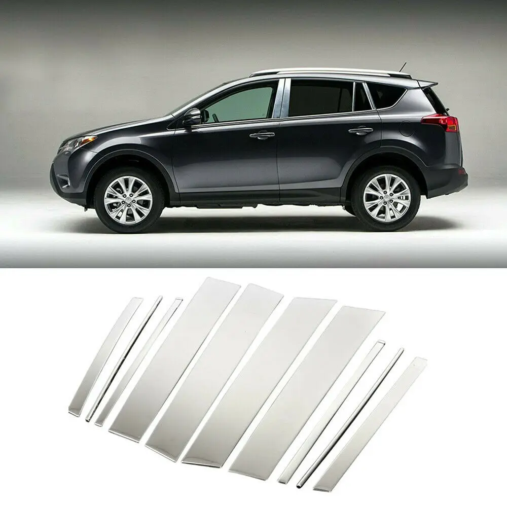 

For Toyota RAV4 2013-2017 10pcs Stainless Steel Window Pillar Posts Cover Trim