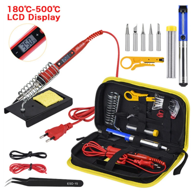 cheap stick welder 80W LCD Soldering Iron Kit Adjustable Temperature 220V/110V Solder Welding Tools Desoldering Pump Soldering Tips Ceramic Heater electric solder