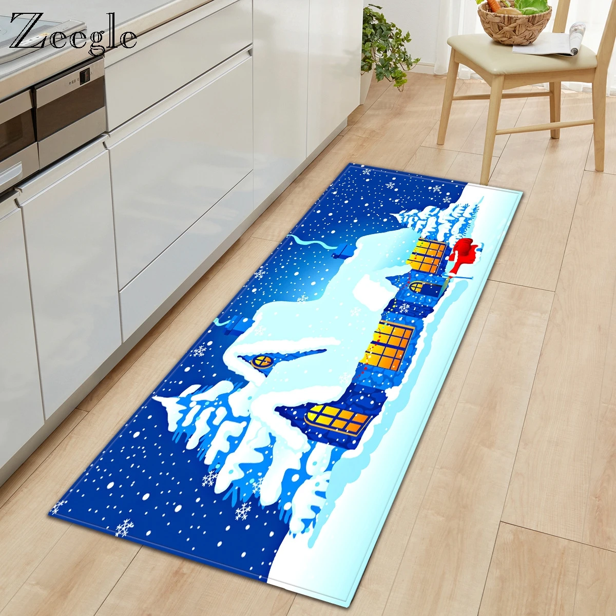 Zeegle Christmas Printed Door Mat Soft Kitchen Floor Mat Anti-slip Water Absorbent Carpet Home Decoration Rug Living Room Carpet