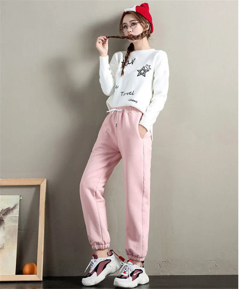 Tom Hagen Women Winter Warm Pants Korean Cashmere Casual Velvet Wide Pants Loose Fleece Joggers Women Thicken Harem Sweatpants