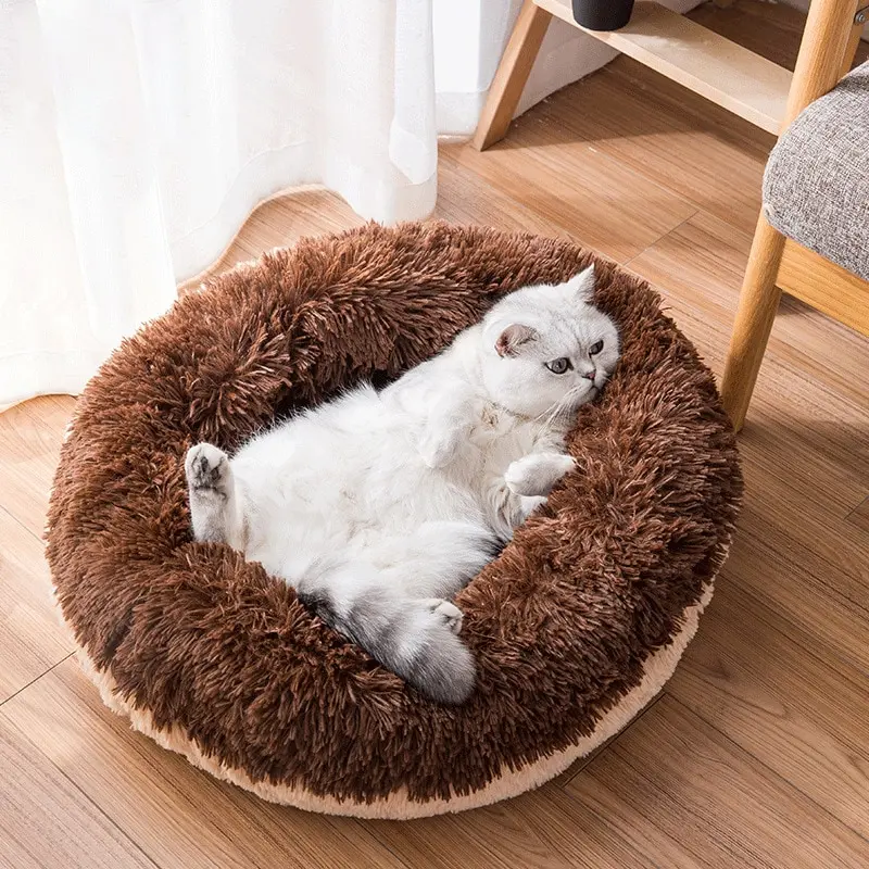 Dog Cat Bed Winter Warm Round Pet Lounger Cushion for Small Medium Large Dogs Kennel Deep Sleep Dog House Velvet Mats Sofa Nest