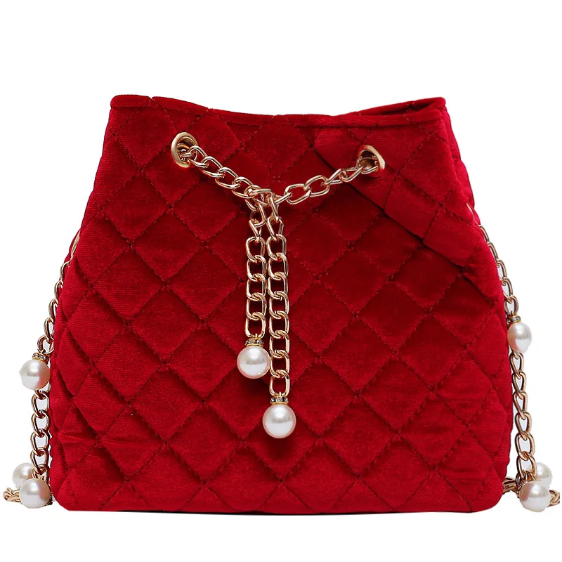 Модная женская велюровая сумка, стеганая женская сумка-мессенджер, сумка на цепочке, женская сумка, бархатная сумка через плечо, Роскошная Новая сумка на шнурке - Цвет: red