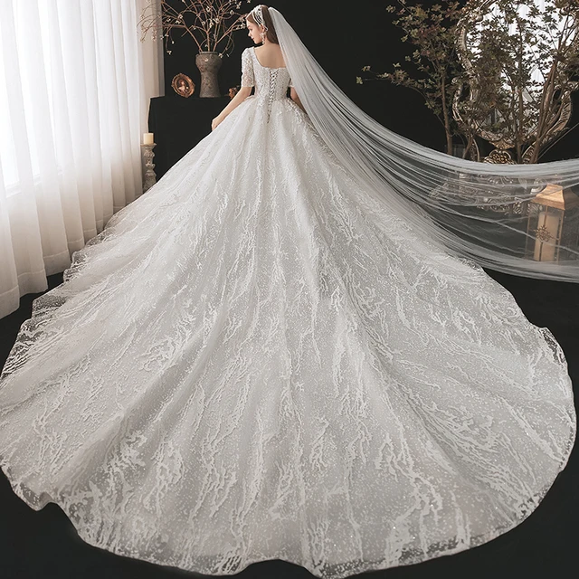 JKM034 Off-shoulder Wedding Dress Elegant French Wedding Dress 2021 New Bridal Mori Super Fairy Dream Tail Banquet Activity Gown 2
