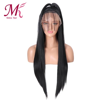 

Moko Long Straight Black Cosplay Wig Synthetic Lace Front Wigs for Women Natural Middle Part Wig Heat Resistant Fiber