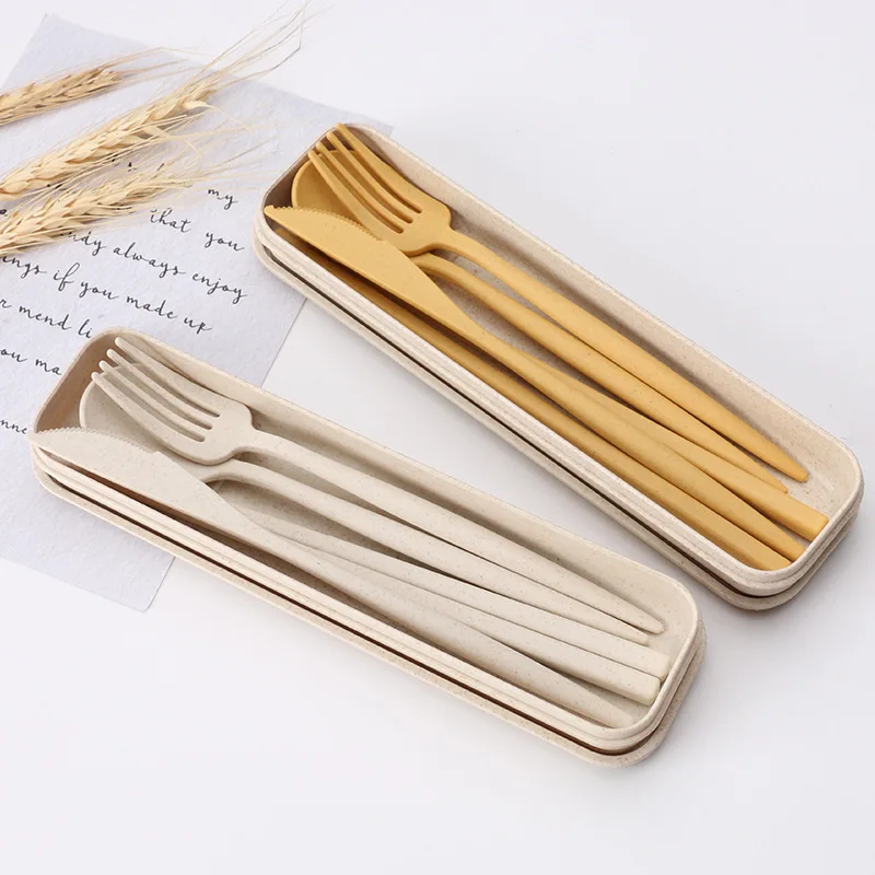 Wheat Straw Dinnerware Sets Fork Spoon Knife Set Utensil Travel Eco-Friendly Portable Tableware For Kitchen Cutlery Set