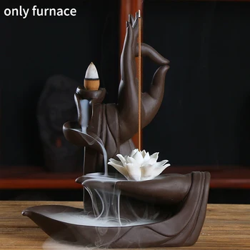 

Home Decor Handicraft Indoor Plate Buddha Hand Purple Clay Sticks Holder Censer Ornament Living Room Backflow Incense Burner