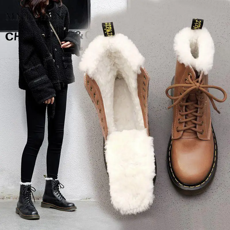 MNIXUAN/роскошная женская обувь; высококачественные зимние ботинки; женские ботильоны на платформе; Новинка года; теплые шерстяные ботинки martin из натуральной кожи