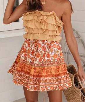 

Womens Boho Floral Skirts 2020 Summer Fashion Ruffles Mini Skirt Elastic High Waist Printed Holiday Girls Casual A Line Skirt