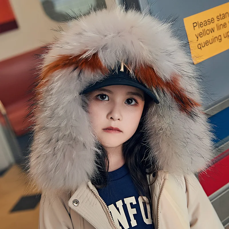 

Children's Down Parkas Big Fur Girls Down Jackets Red Black Coat Big Girls Winter Clothes 10 12 years