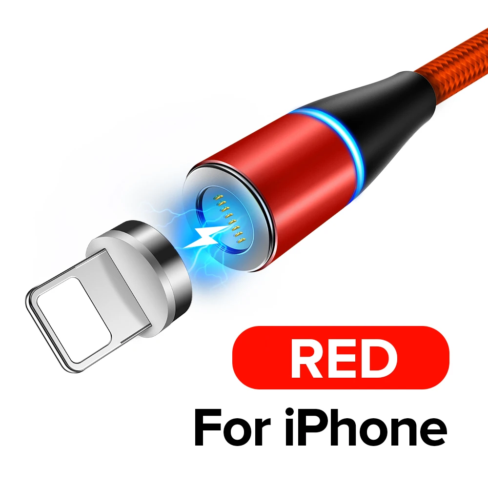 Venroii 1 м 2 м Быстрый Магнитный кабель 3 А Быстрая зарядка 3,0 микро USB зарядное устройство type C Зарядка для samsung S9 Xiaomi Магнитный шнур для телефона - Цвет: Red For iPhone