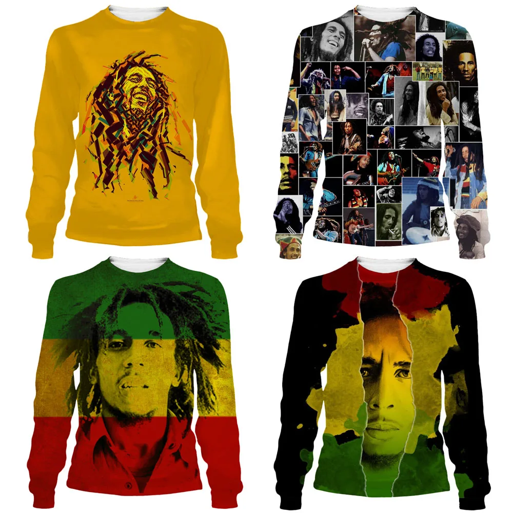 HOXIXIB Bob Marley Sweatshirt Men Shirt Holiday 3D Print Weed Women Black Funny Pullover Jamaica Reggae Godfather Unisex Clothes