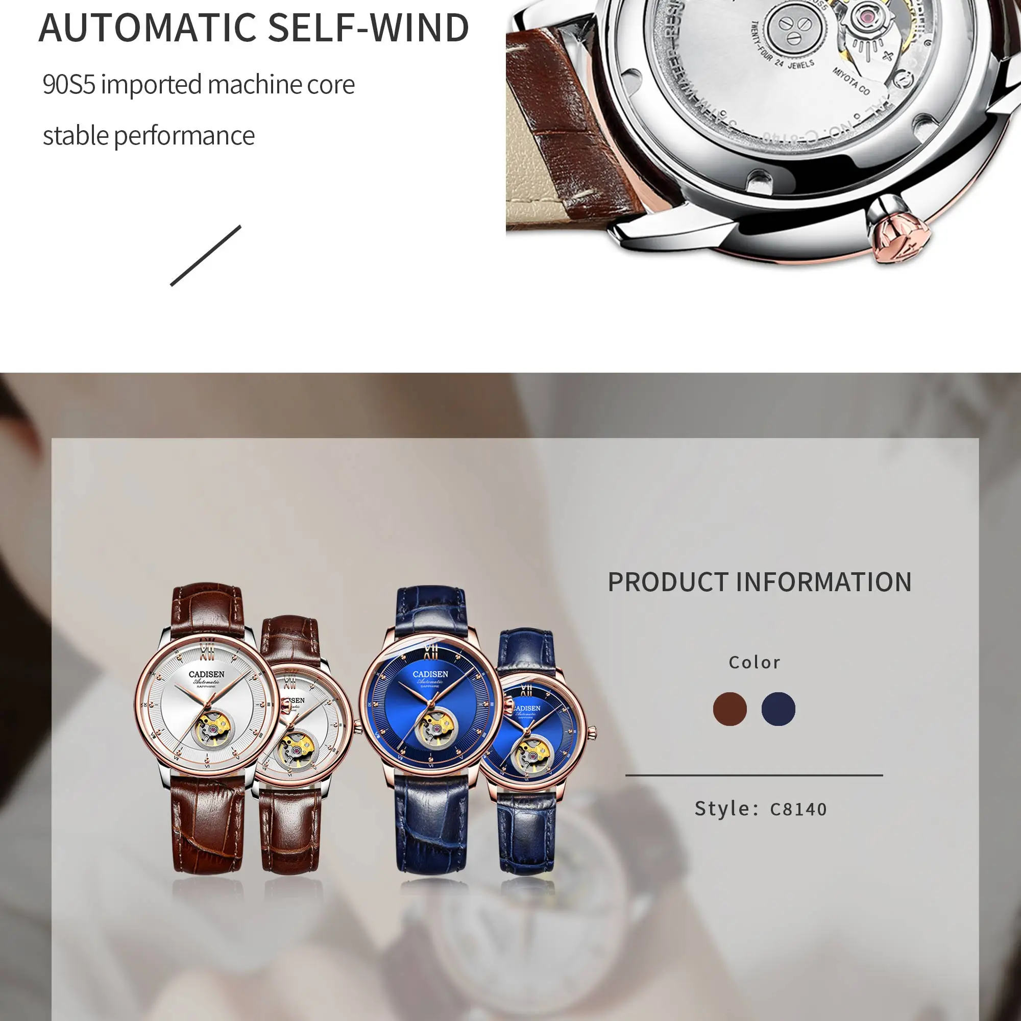 CADISEN мужские часы Топ бренд класса люкс автоматические часы пара механические Женские для влюбленных часы MIYOTA 90S5 ультра-тонкие часы