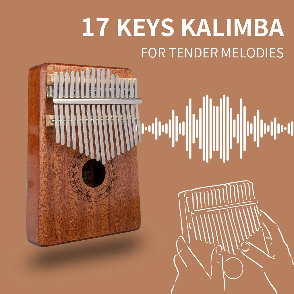 

17 Keys Thumb Piano Made Of Single Board High-Quality Sapele Wood Body Kalimba Songs K04-S