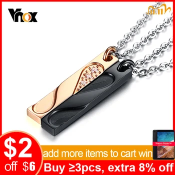 

Vnox Heart Puzzle Fingerprint Couple Necklace Stainless Steel CZ Stones Pendants Lover Jewel Anniversary Birthday Gift