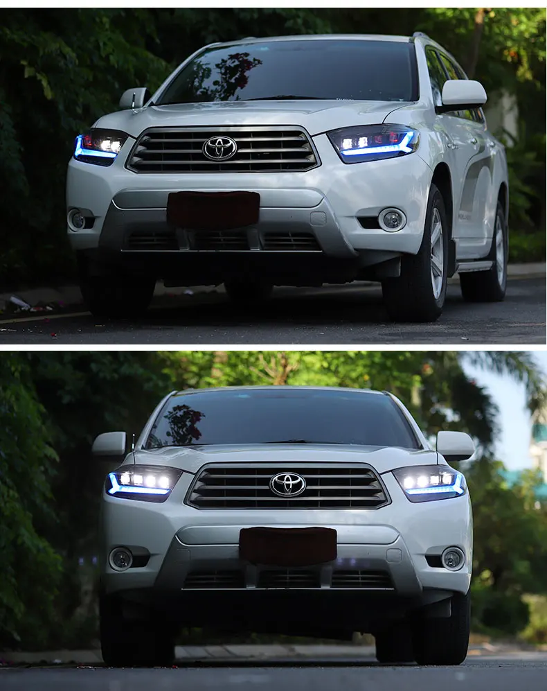 Автомобильный Стайлинг для фары Toyota Highlander 2007-2011 светодиодный фары DRL Bi-светодиодный объектив высокого ближнего парковка противотуманных фар Все светодиодный