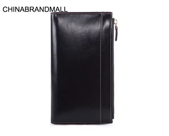 

Classic wax leather long purse women solid wallet folder card holder