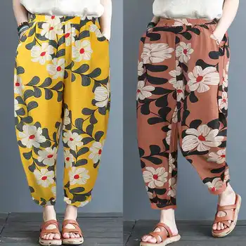 

ZANZEA Printed Pants Kaftan Women's Harem Trousers Casual Elastic Waist Long Pantalon Palazzo Female Floral Turnip Plus Size