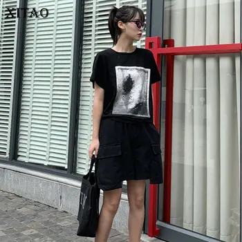

XITAO Tide Irregular Print Pattern T Shirt White Black Women Clothes 2020 Summer New Fashion Loose Pullover Tee Top ZLL4974