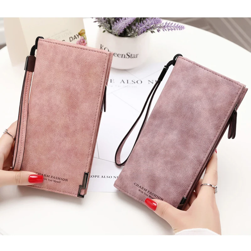

2019 Women Wallets Scrub Handbag Female long zipper buckle Fashion Lady student Money Bag Coin Purse Cards ID Holder Clutch