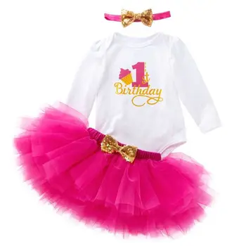 

1st Birthday Party Dress Baby Girl 1 year birthday Tutu Dress 12 Months Girl Christening Outfits Princess Costumes