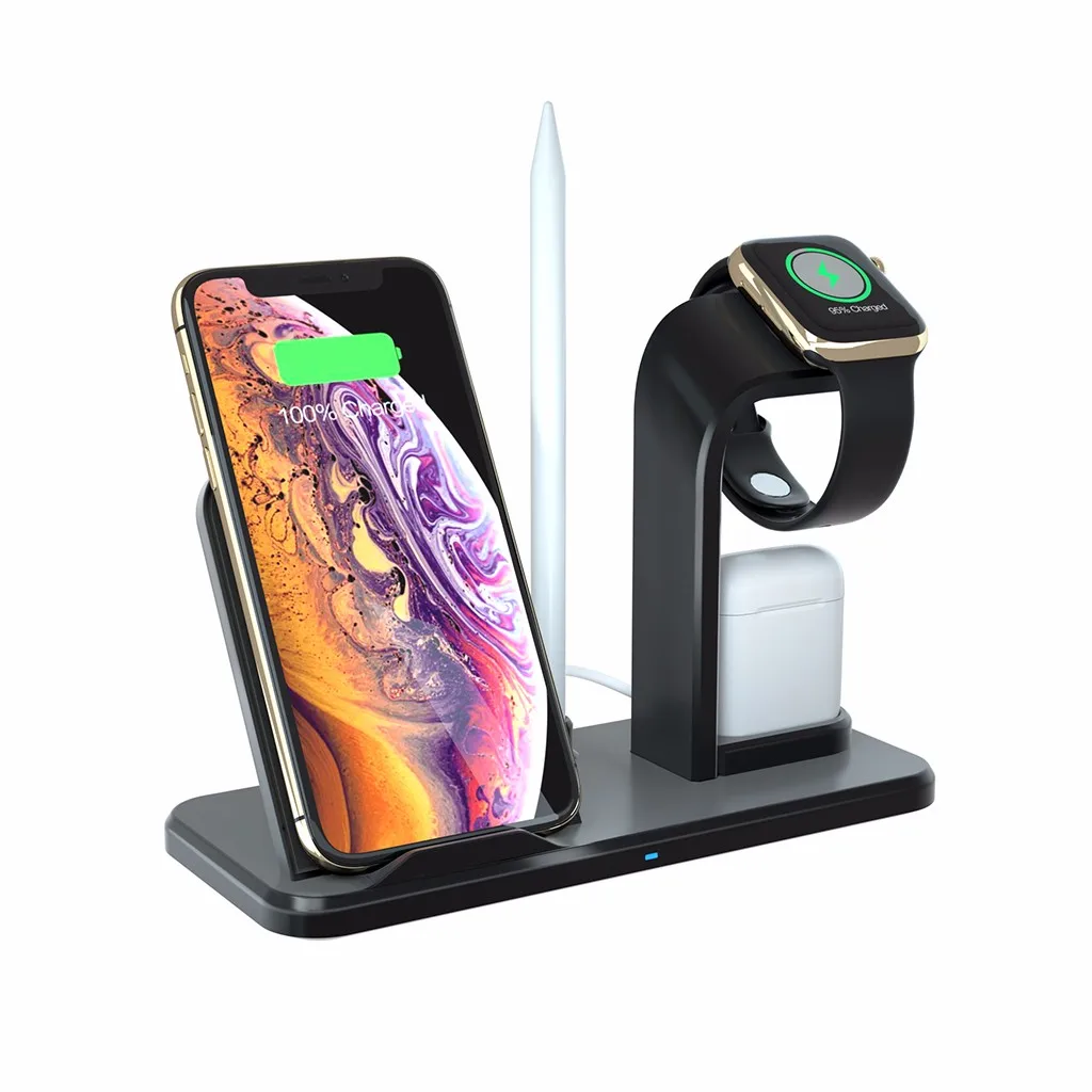 USB быстрое зарядное устройство Qi Беспроводная зарядка AirPower для iPhone для Airpods 4 в 1 беспроводная зарядная подставка Dock-L1017