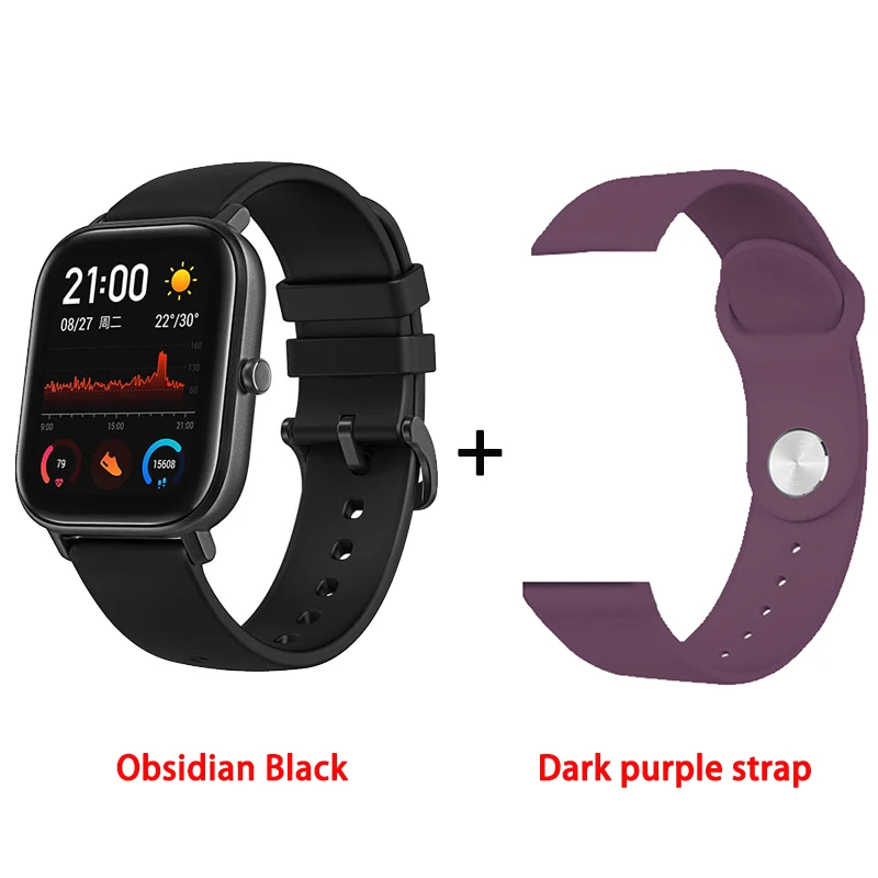 Amazfit GTS глобальная версия Смарт-часы для мужчин и женщин 5ATM водонепроницаемые часы для плавания под давлением для Xiaomi Android Phone IOS - Цвет: Black add purple