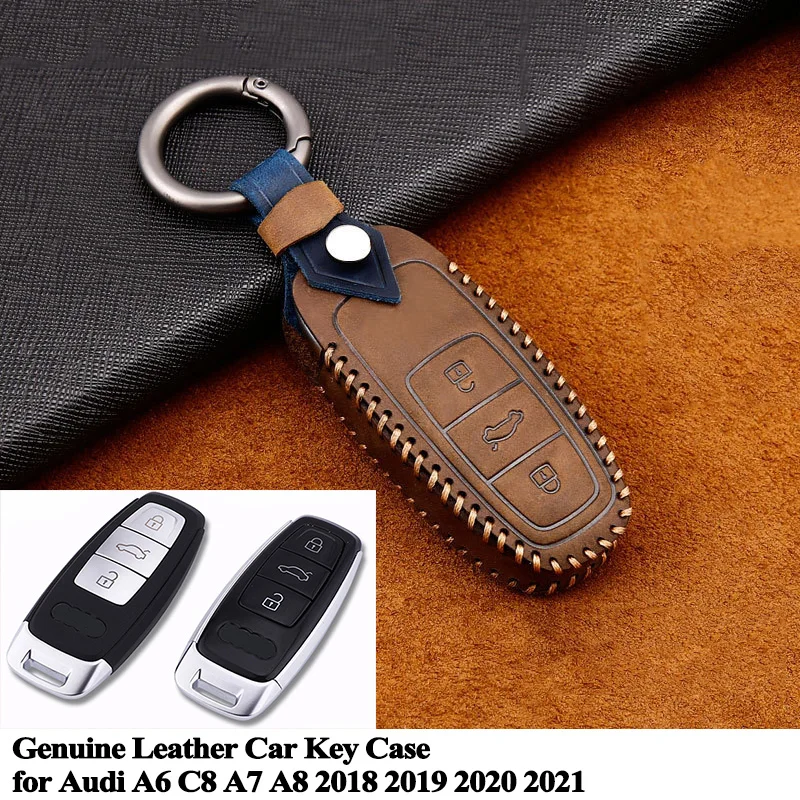

1pc Genuine Leather Car Key Case Cover Full Cover Shell Protector Styling Accessories for Audi A6 C8 A7 A8 2018 2019 2020
