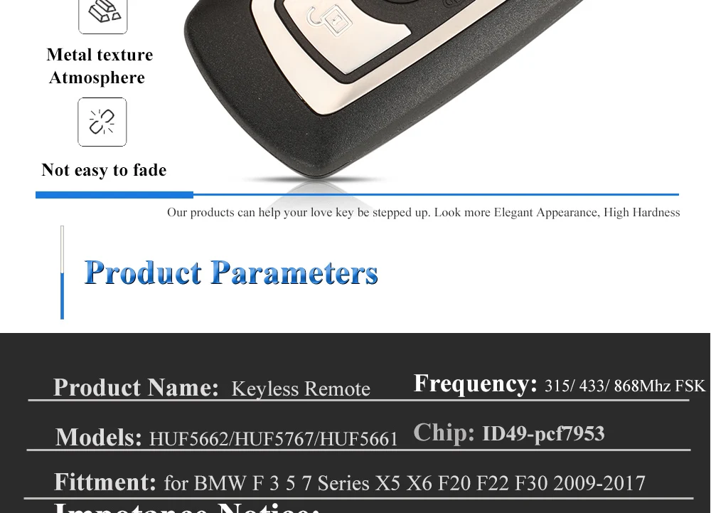Keyforkess HUF5662 HUF5767 HUF5661 chiave telecomando auto PCF7953 per BMW F 3 5 7 serie X5 X6 F20 F22 F30 CAS4 CAS4 FEM 315/434/868MHz 10 Keyforkess HUF5662 HUF5767 HUF5661 chiave telecomando auto PCF7953 per BMW F 3 5 7 serie X5 X6 F20 F22 F30 CAS4 CAS4 FEM 315/434/868MHz - Hd054096383b347e09377f0322c7180746