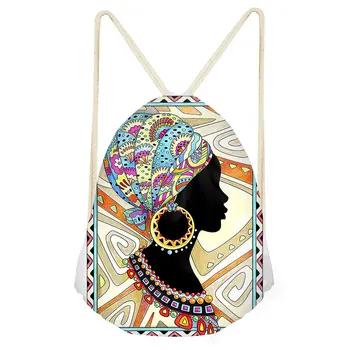 

African Drawstring Bag Cool Printed Daypack Afro Queen Girls Travel Bag Small Backpack Kids Gift Storage Bag Mochila Infantil