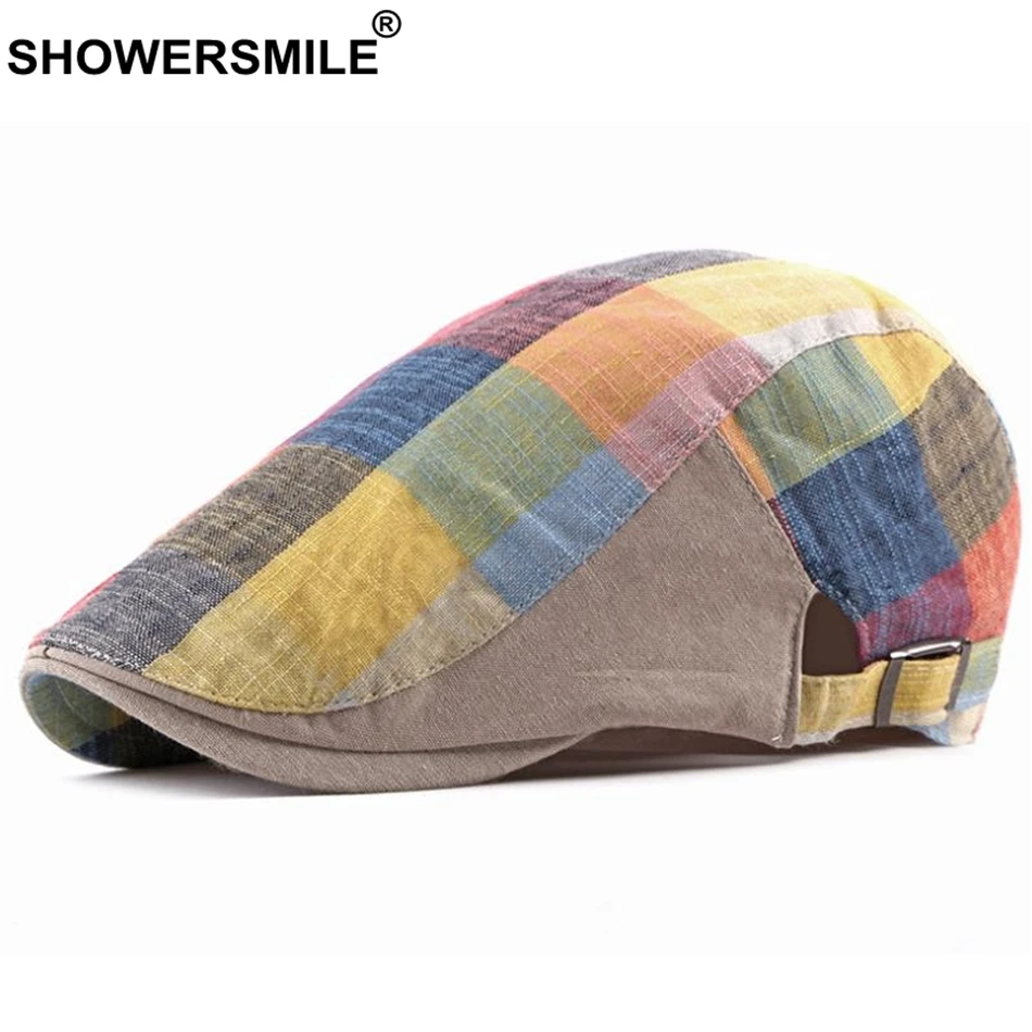 Кепка SHOWERSMILE Мужская/Женская льняная в британском стиле берет клетку