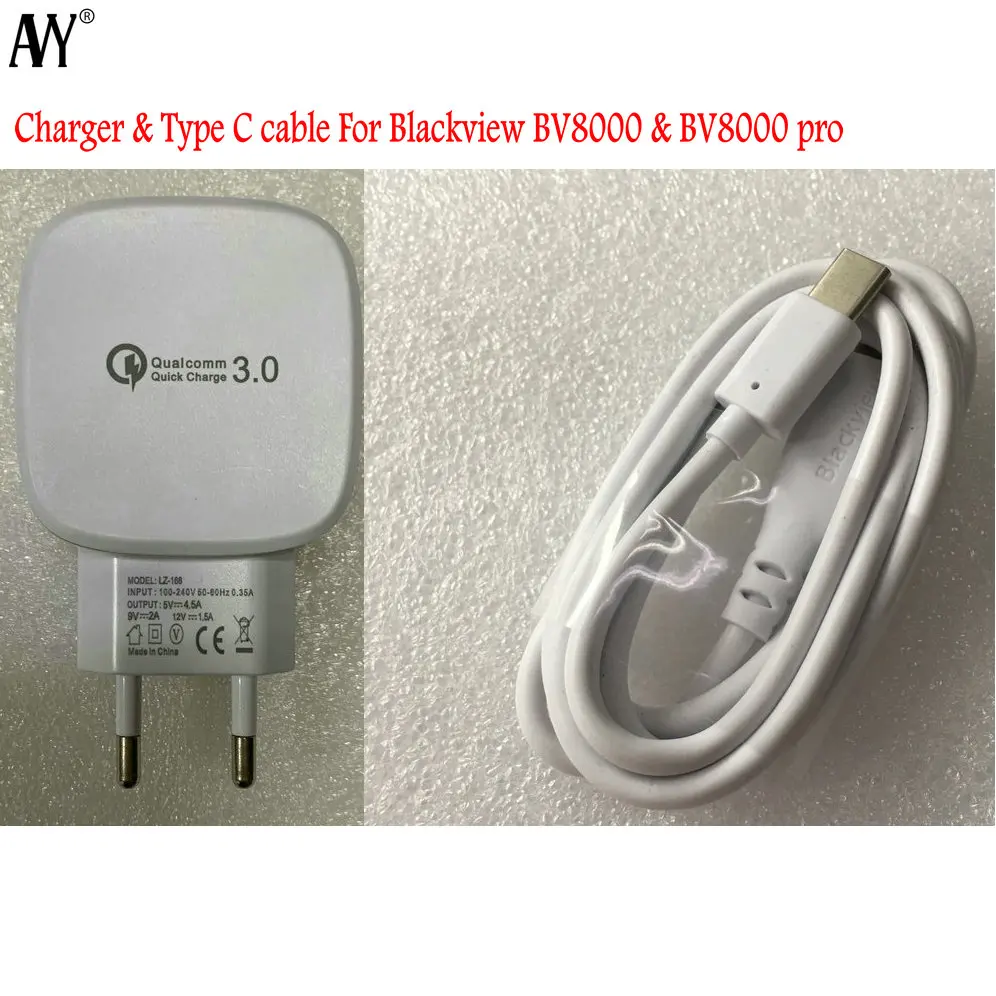 Charger with Cable Для оригинального Blackview BV8000 ЕС вилка зарядное устройство разъем 9V2A Тип C USB кабель для BV8000 Pro type-C кабель 1 м премиум класса - Тип штекера: Charger with Cable