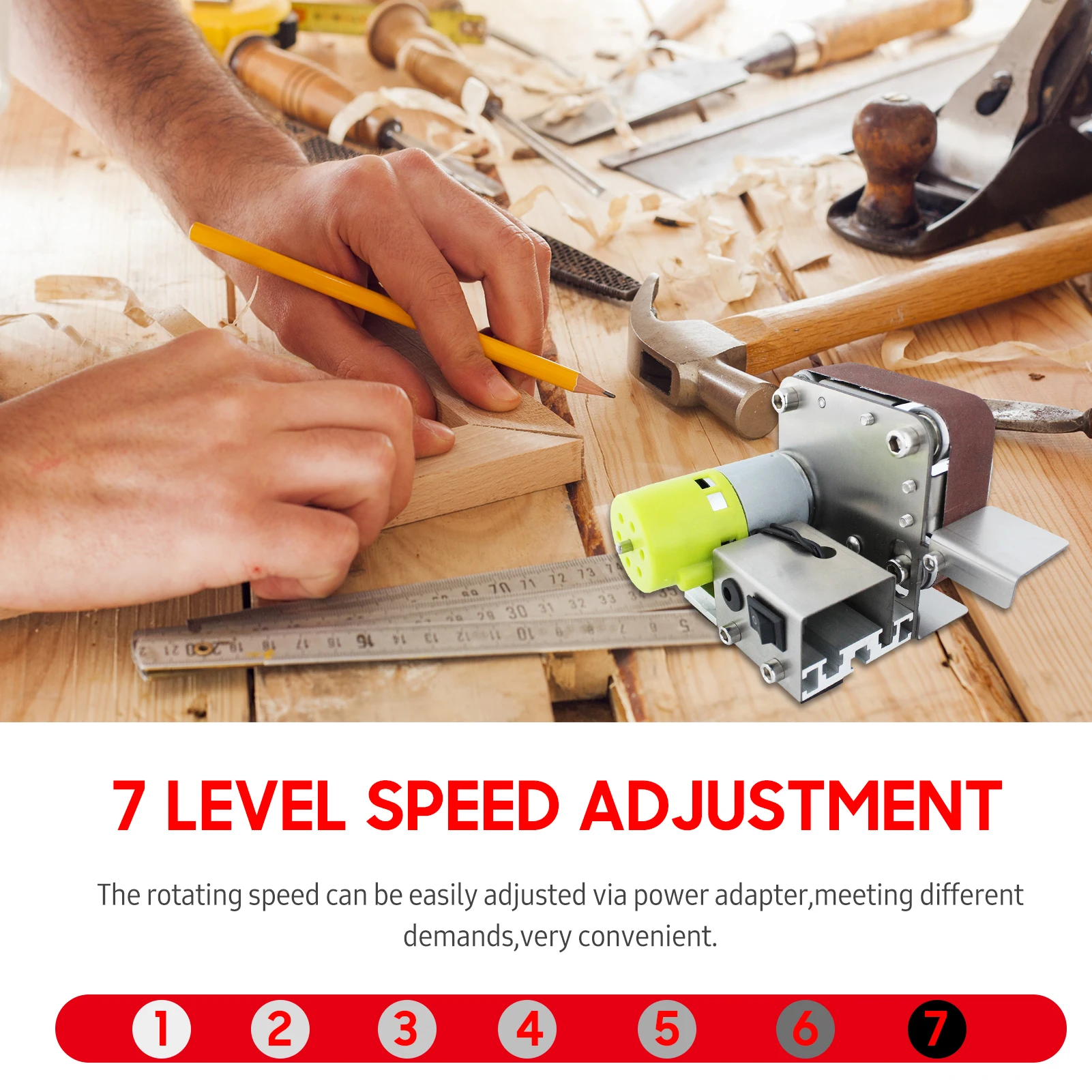 Mini Belt Sander Electric Sanding Polishing Grinding Machine 7 Variable Speed with 10 Sanding Belts for Polishing Wood Metal