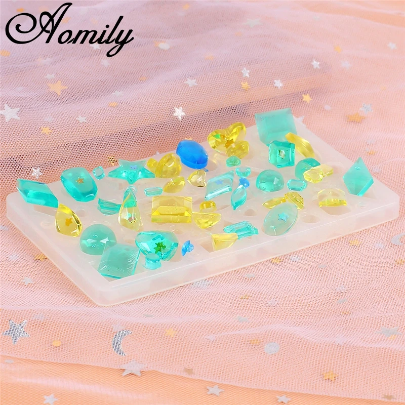 Aomily DIY Silicone Jewelry Mold Necklace Eardrop Gemstones Fondant Cake Chocolate Mould Container Crystal Drop Resin Soap Molds