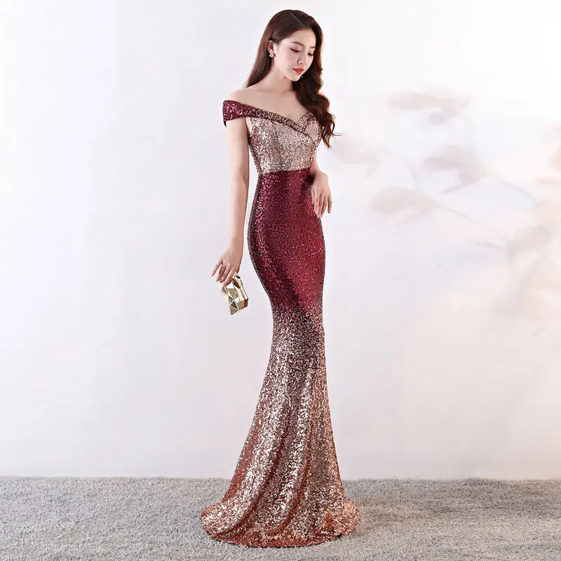 dinner gown Off The Shoulder Sequin Mermaid Evening Dresses вечерние платья Vestido De Festa Prom Dress Robe De Soiree Vestidos Formales Evening Dresses Evening Dresses