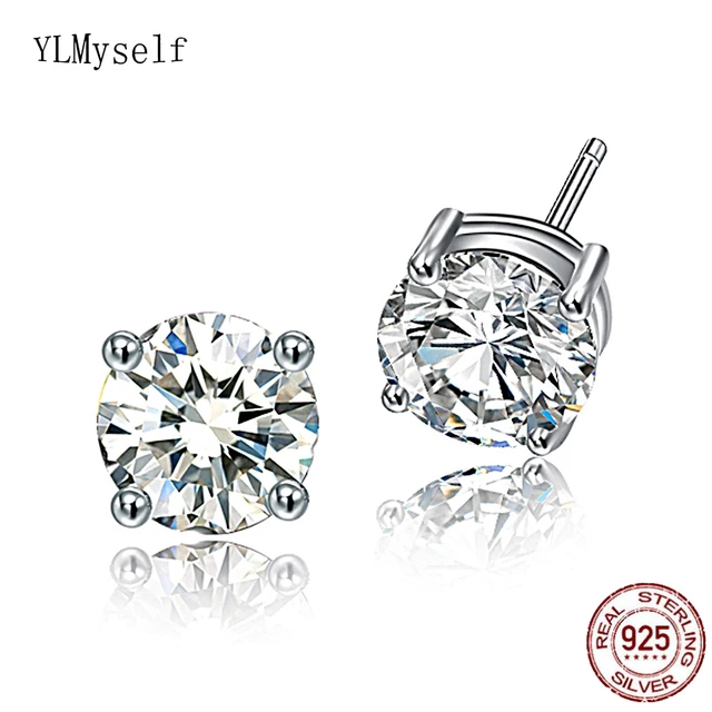 7mm Round Cut Cubic Zircon Pure 925 Silver Earrings