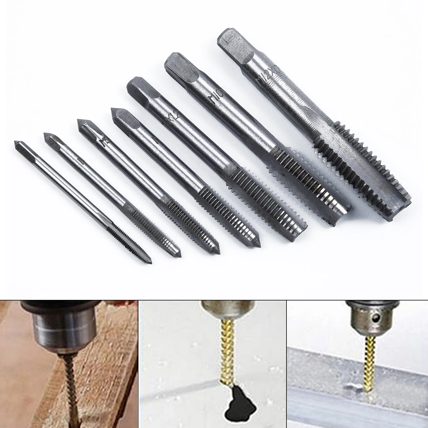 7pcs Set Metric Taper Thread Tap Pitch Cutting Drill Bits M3/M4/M5/M6/M8/M10/M12